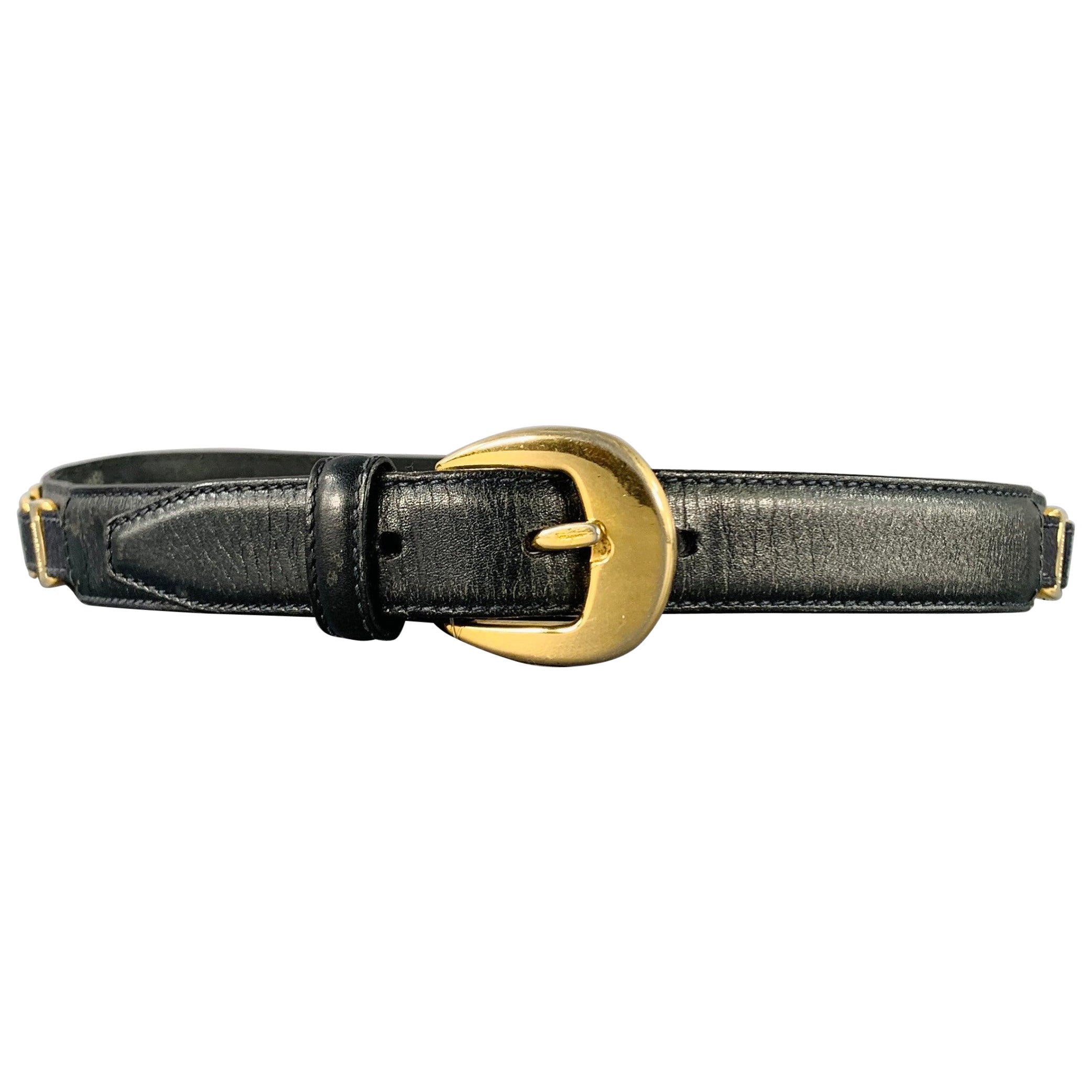 SALVATORE FERRAGAMO Größe 29 Schwarzer Gold Logo-Ledergürtel