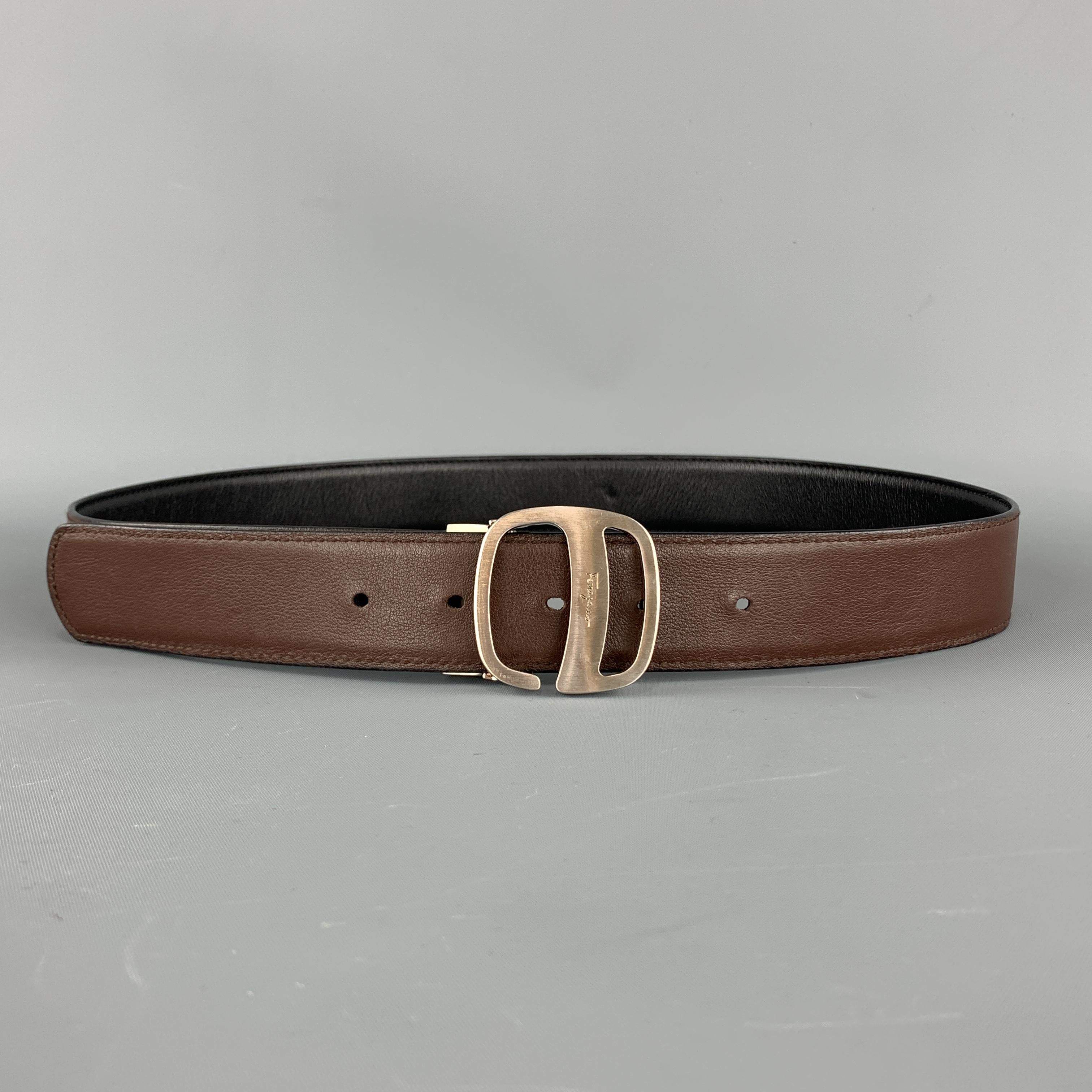 SALVATORE FERRAGAMO Size 32 Black & Brown Reversible Leather Belt 1