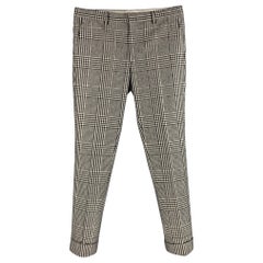 SALVATORE FERRAGAMO Size 32 Black White Plaid Wool Zip Fly Dress Pants