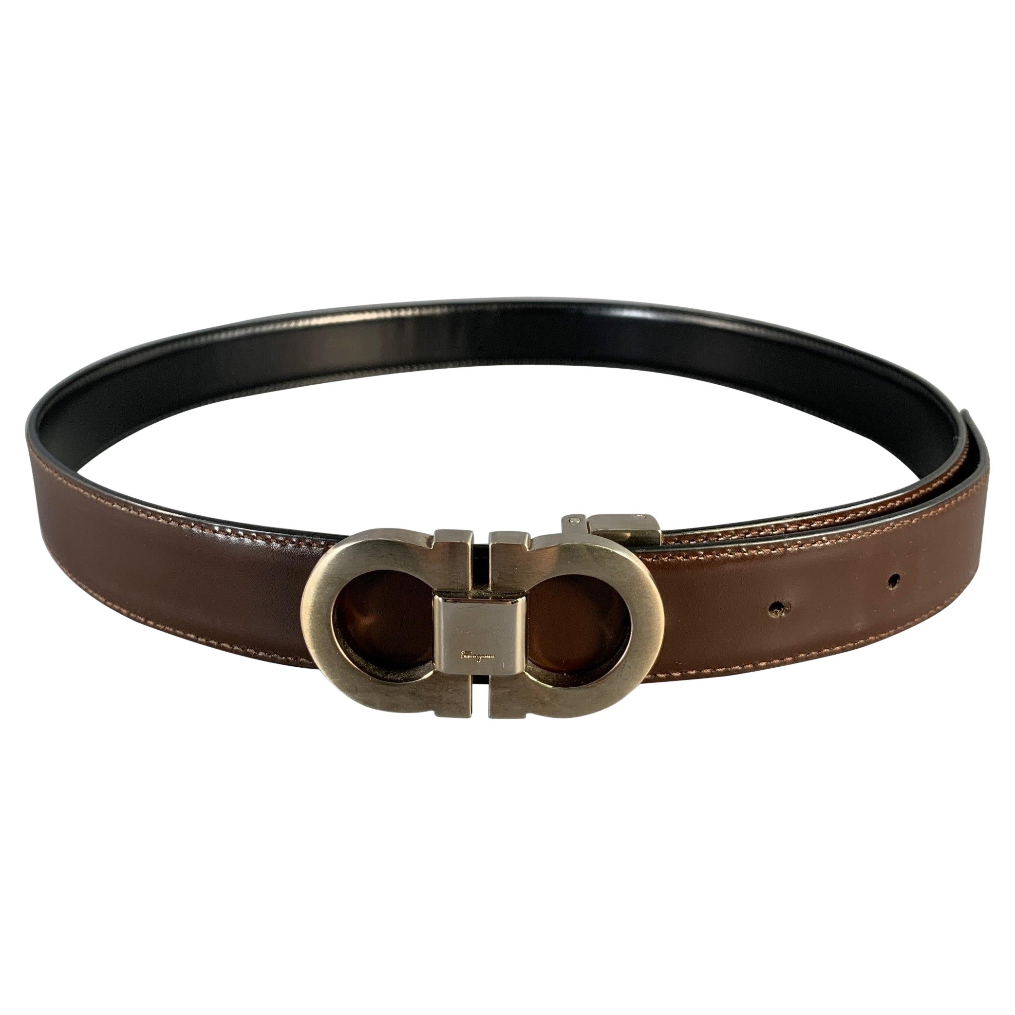 SALVATORE FERRAGAMO Size 32 Brown Black Reversible Leather Belt