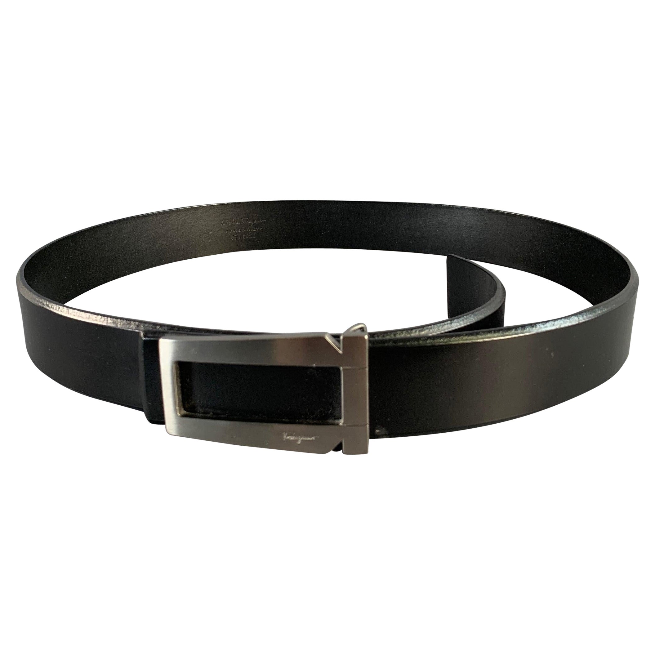 SALVATORE FERRAGAMO Size 34 Black Silver Leather Belt