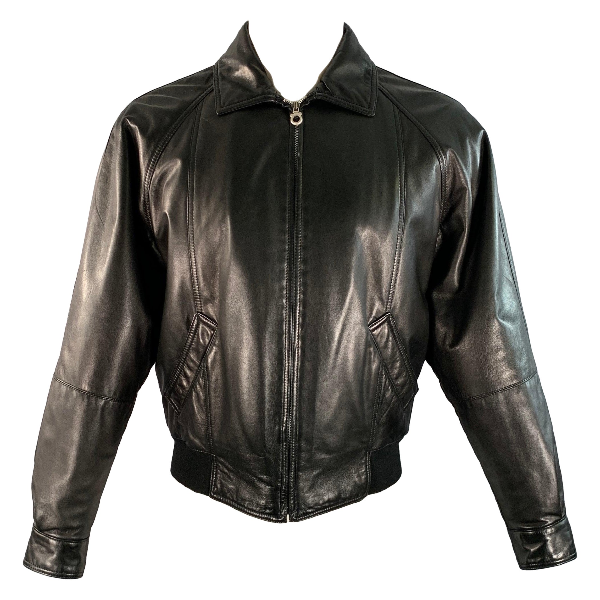 SALVATORE FERRAGAMO Size 36 Black Solid Leather Raglan Sleeve Jacket