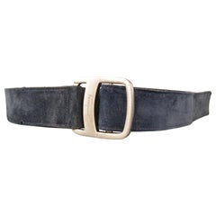 SALVATORE FERRAGAMO Size 36 Navy Suede Silver Tone Buckle Belt