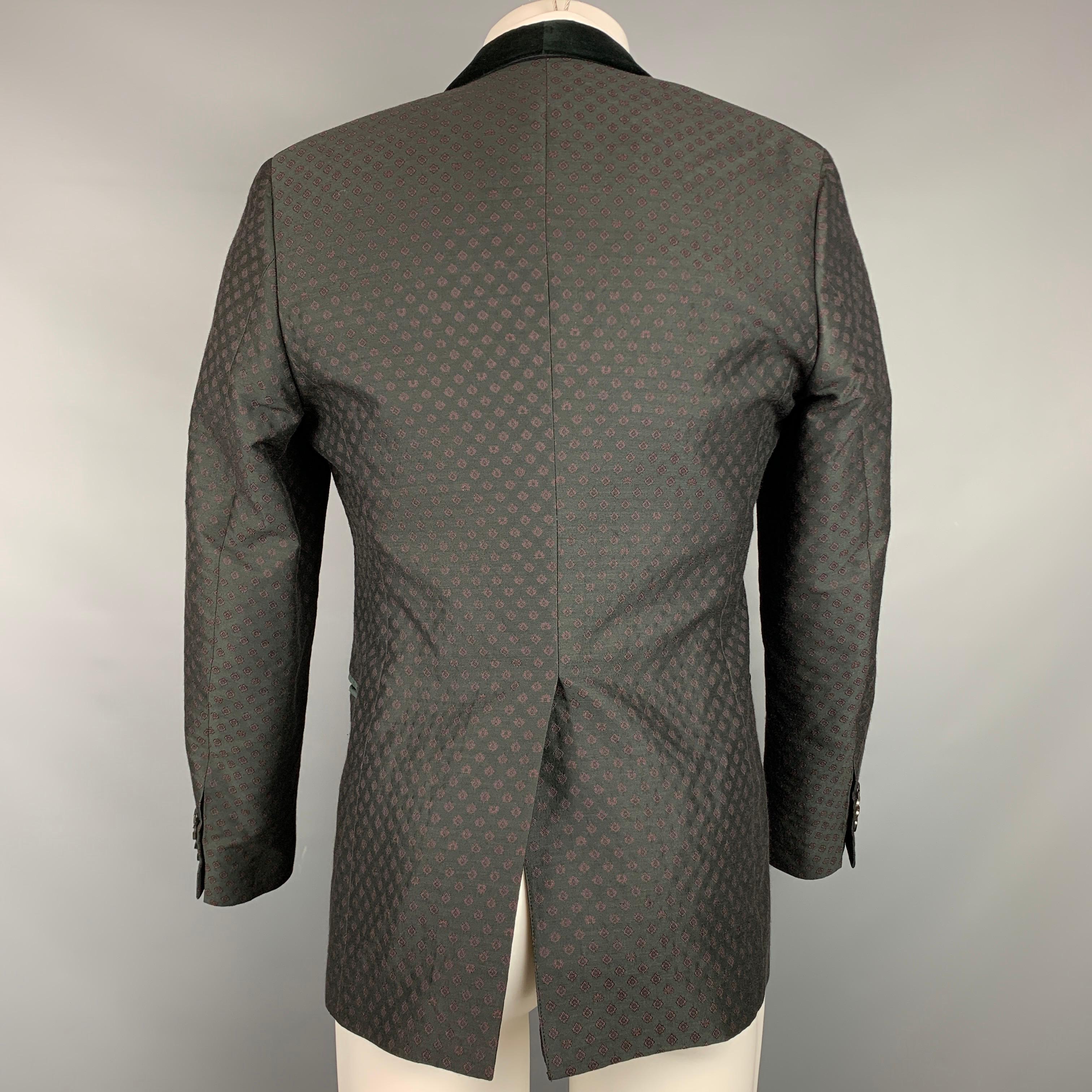SALVATORE FERRAGAMO Size 38 Black & Burgundy Print Wool / Silk Sport Coat In Good Condition In San Francisco, CA