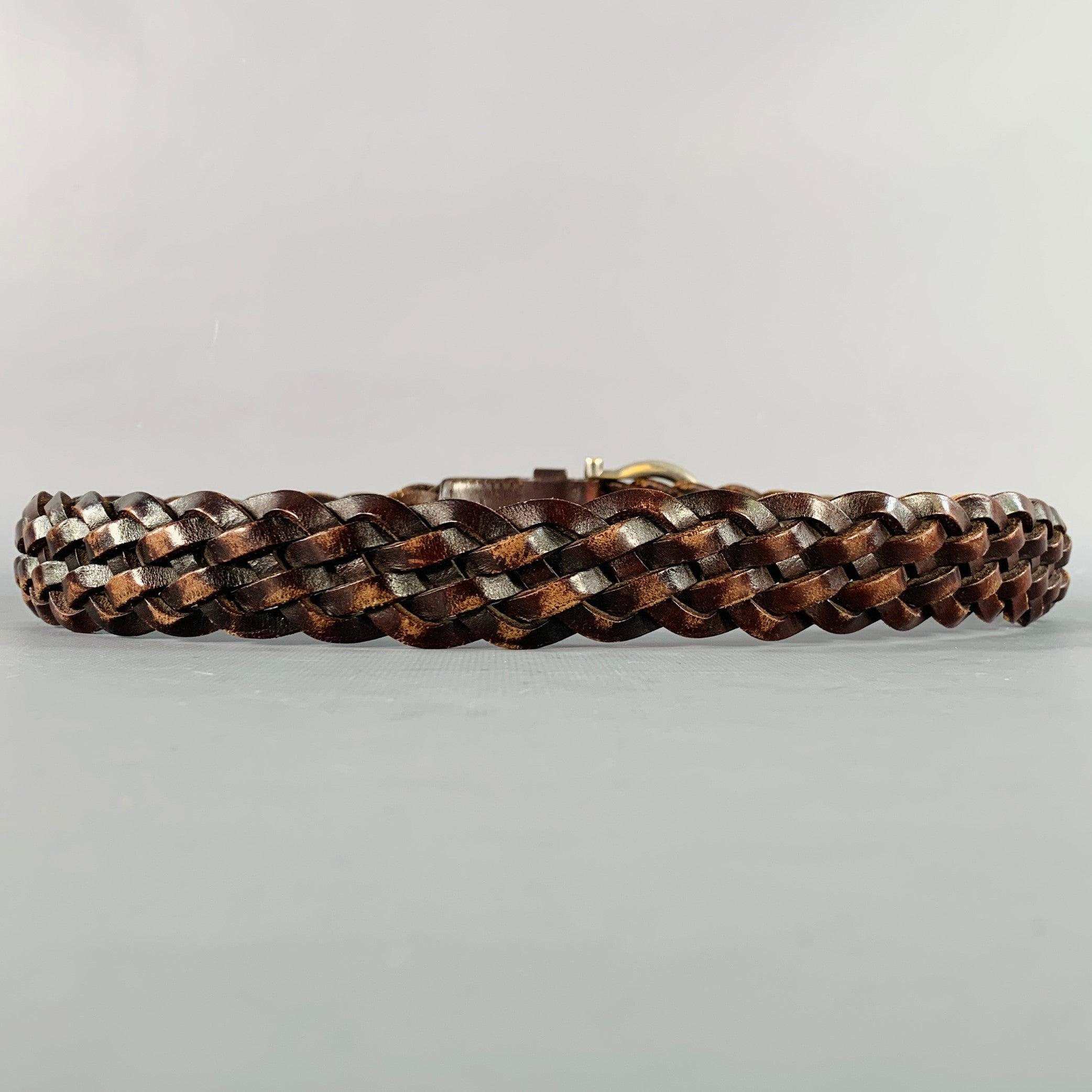 SALVATORE FERRAGAMO Taille 38 Ceinture en cuir tressé marron foncé argenté Bon état - En vente à San Francisco, CA