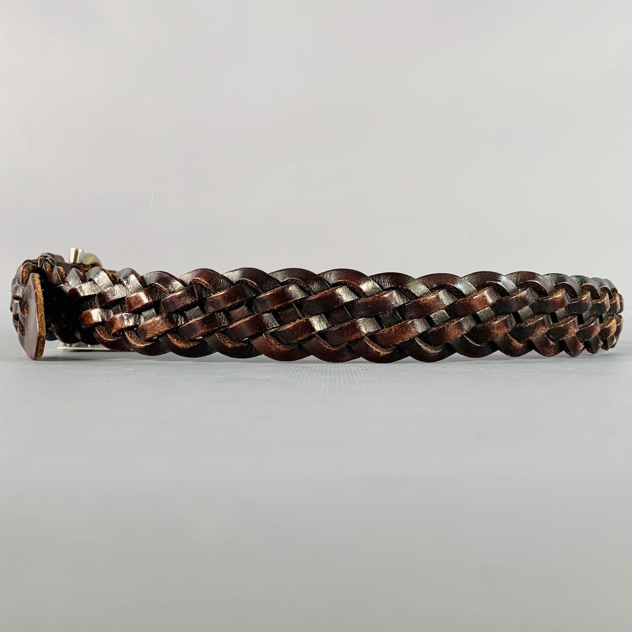 SALVATORE FERRAGAMO Taille 38 Ceinture en cuir tressé marron foncé argenté Pour hommes en vente