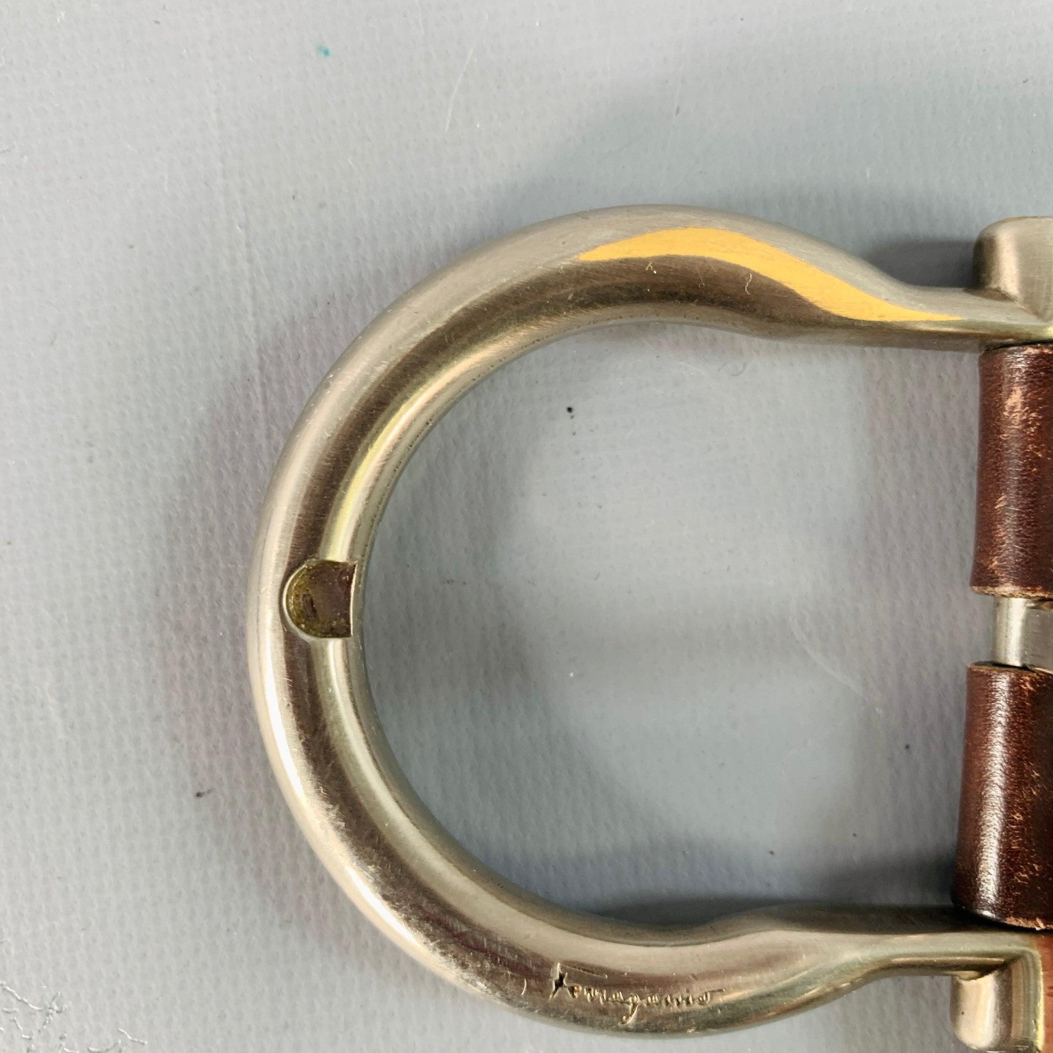 SALVATORE FERRAGAMO Taille 38 Ceinture en cuir tressé marron foncé argenté en vente 3