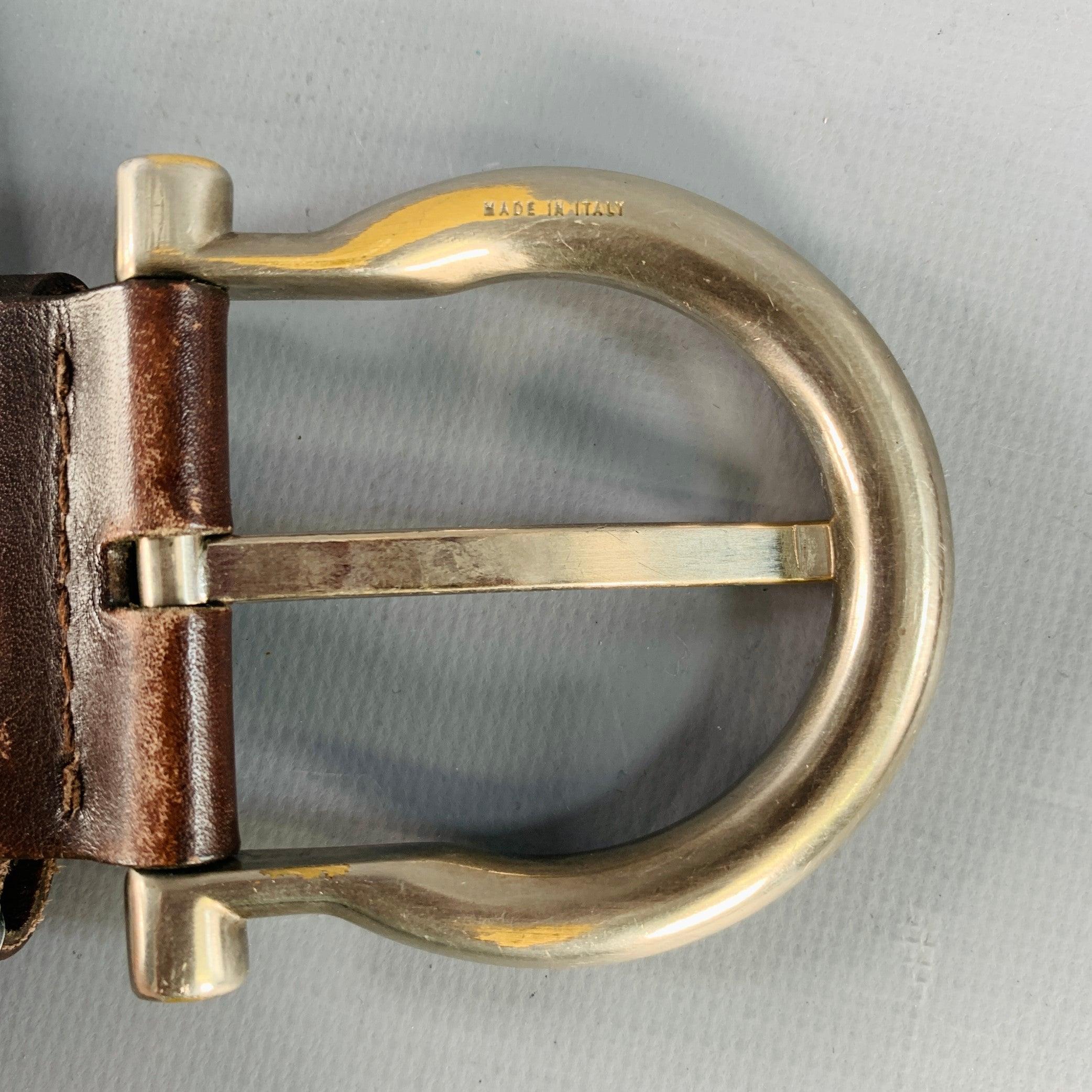 SALVATORE FERRAGAMO Taille 38 Ceinture en cuir tressé marron foncé argenté en vente 4