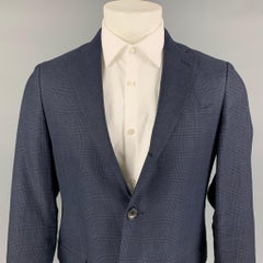 SALVATORE FERRAGAMO Size 38 Navy Plaid Linen Blend Notch Lapel Sport Coat