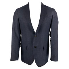 SALVATORE FERRAGAMO Talla 38 Chaquetón azul marino de lino con solapa de muesca