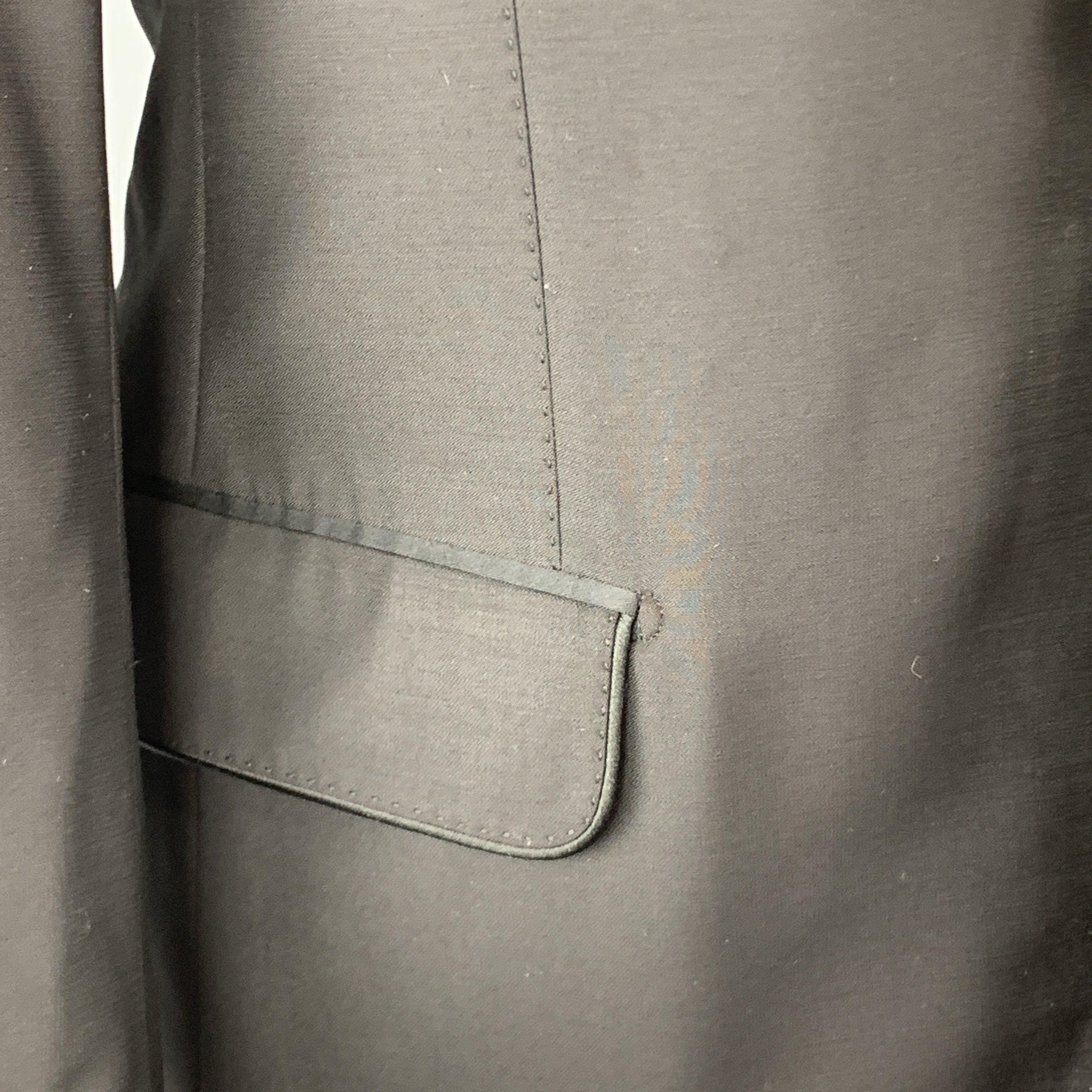 Men's SALVATORE FERRAGAMO Size 40 Black Wool Satin Panel Peak Lapel Sport Coat For Sale
