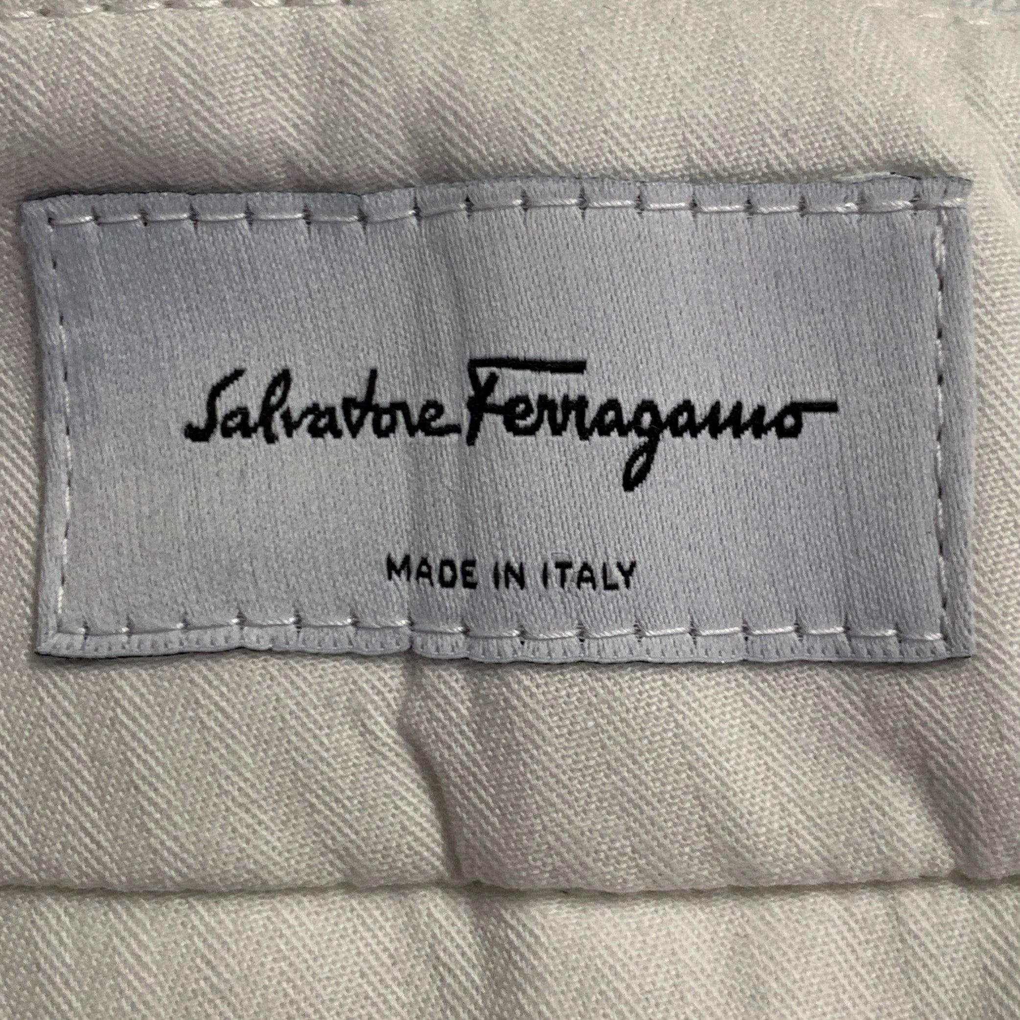 SALVATORE FERRAGAMO Taille 40 Pantalon droit décontracté en sergé de coton soie blanc cassé Pour hommes en vente