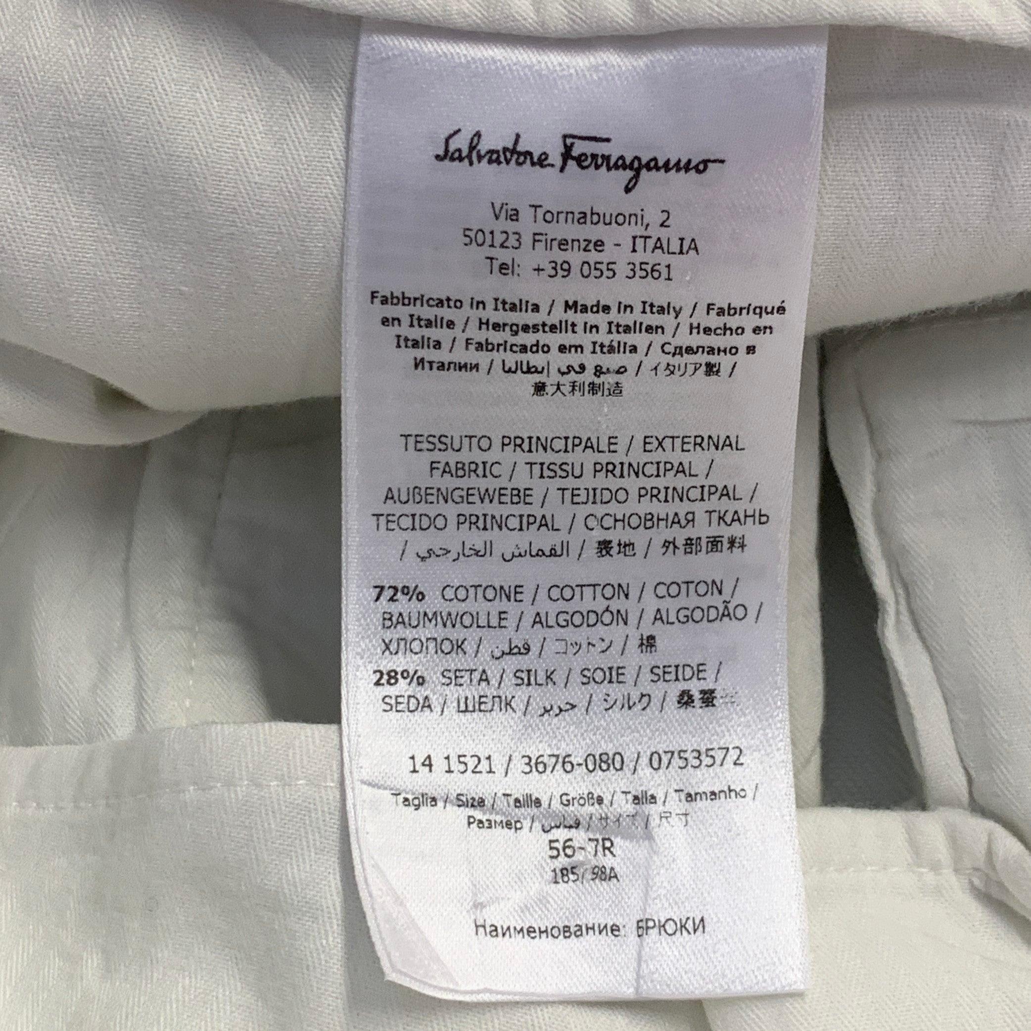 SALVATORE FERRAGAMO Taille 40 Pantalon droit décontracté en sergé de coton soie blanc cassé en vente 1