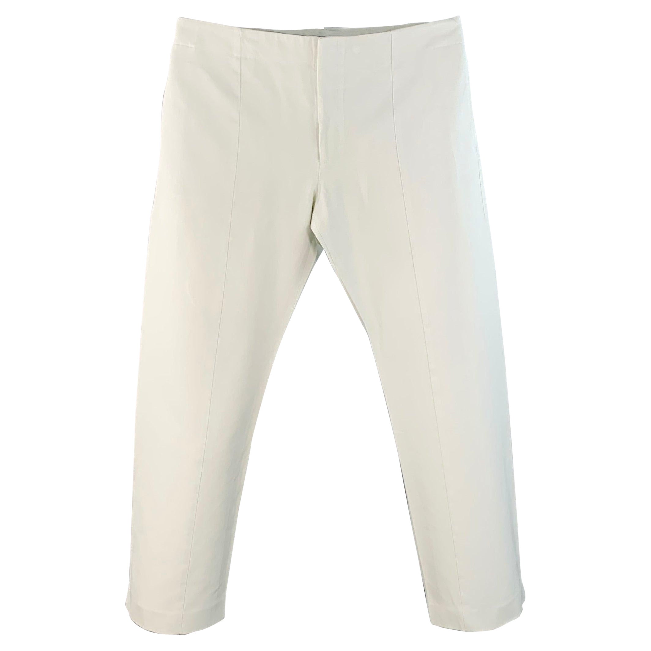 SALVATORE FERRAGAMO Taille 40 Pantalon droit décontracté en sergé de coton soie blanc cassé en vente