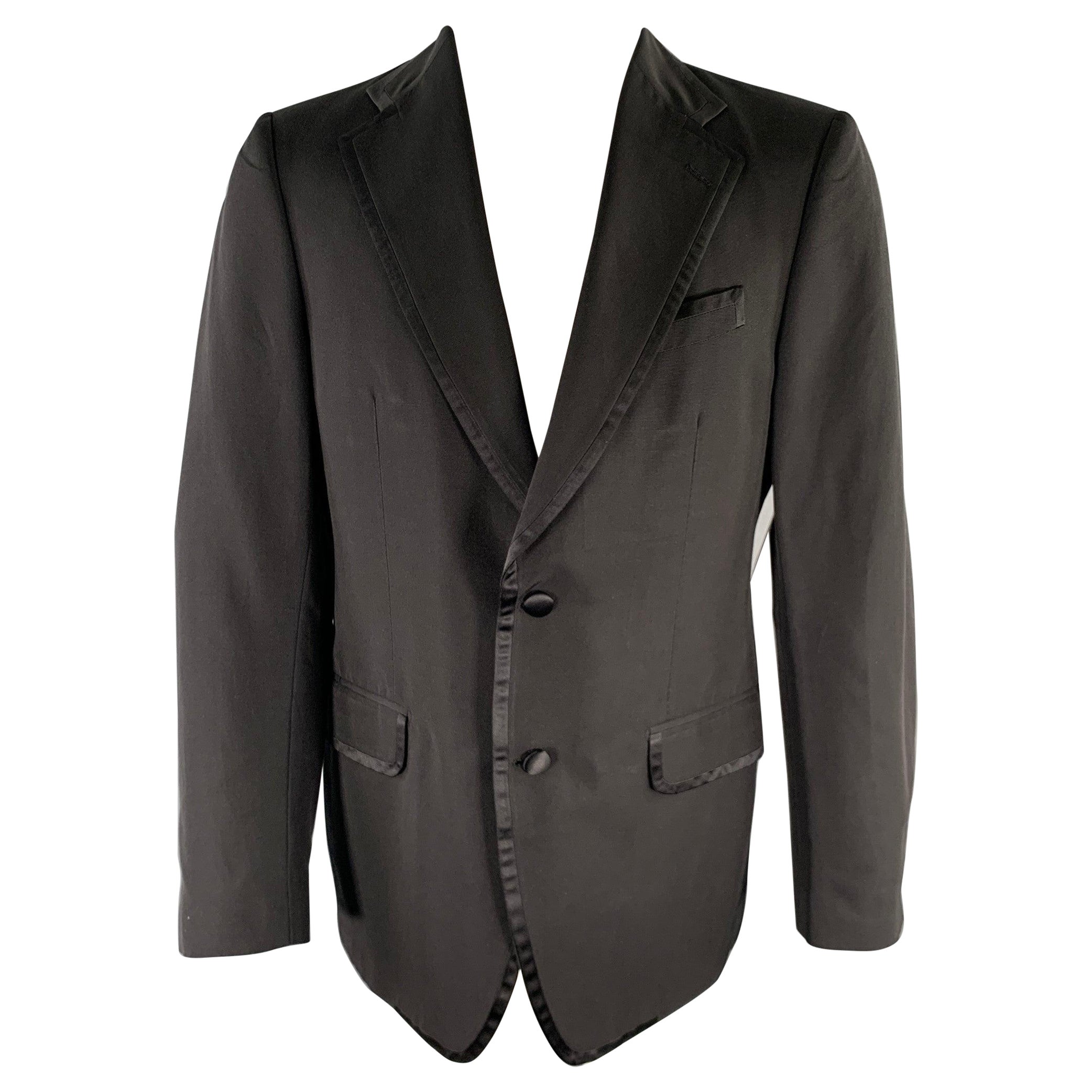 SALVATORE FERRAGAMO Größe 40 Regular Schwarzer Seiden-Sportmantel mit Kerbrevers im Angebot