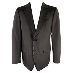 SALVATORE FERRAGAMO Size 40 Regular Black Silk Notch Lapel Sport Coat