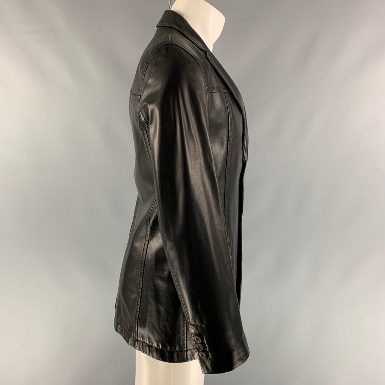 SALVATORE FERRAGAMO Size 40 Solid Notch Lapel Black Leather Jacket at  1stDibs