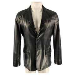 SALVATORE FERRAGAMO Size 40 Solid Notch Lapel Black Leather Jacket
