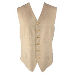Used SALVATORE FERRAGAMO Size 42 Khaki Linen / Wool Buttoned Vest