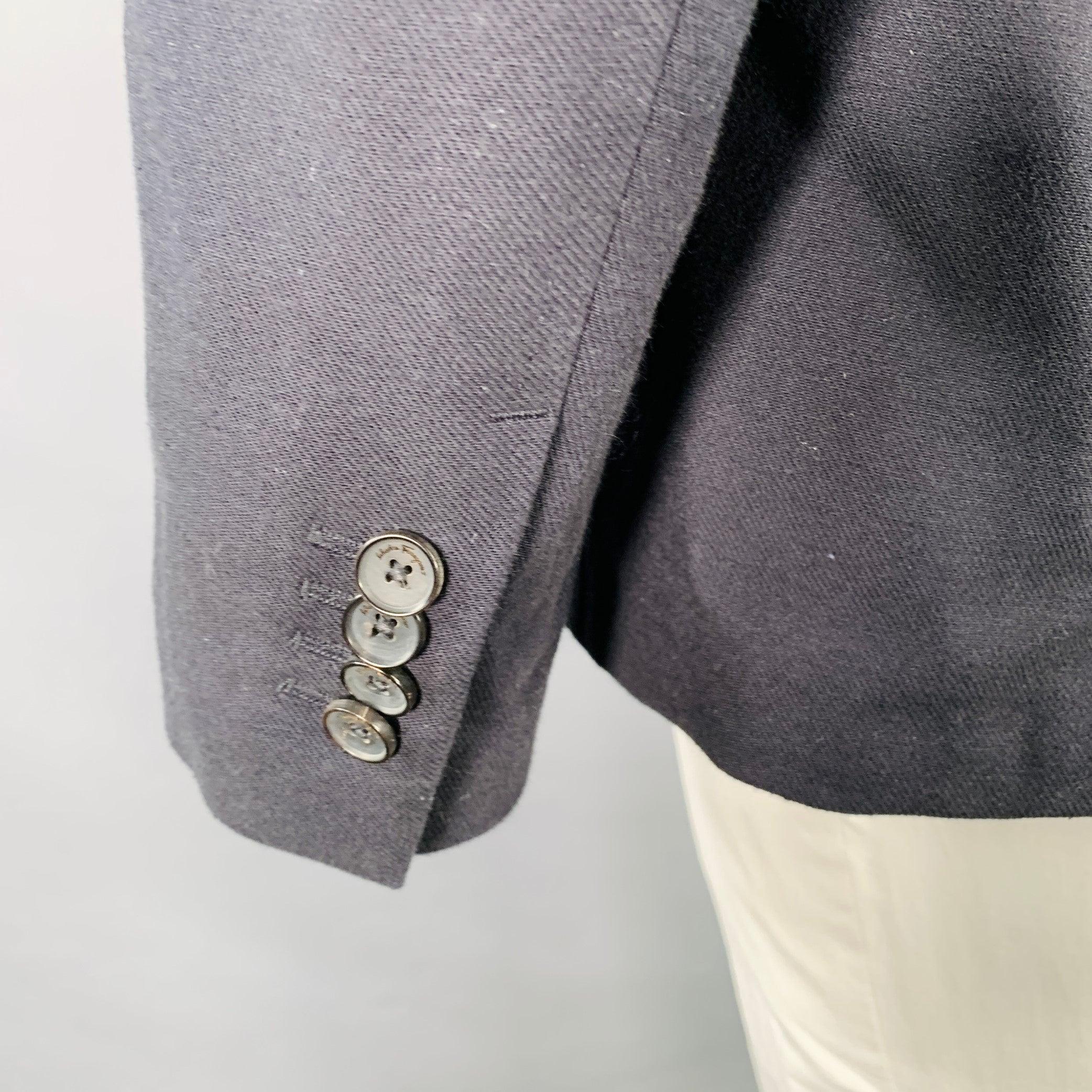 Men's SALVATORE FERRAGAMO Size 42 Navy Twill Virgin Wool Cotton Sport Coat For Sale