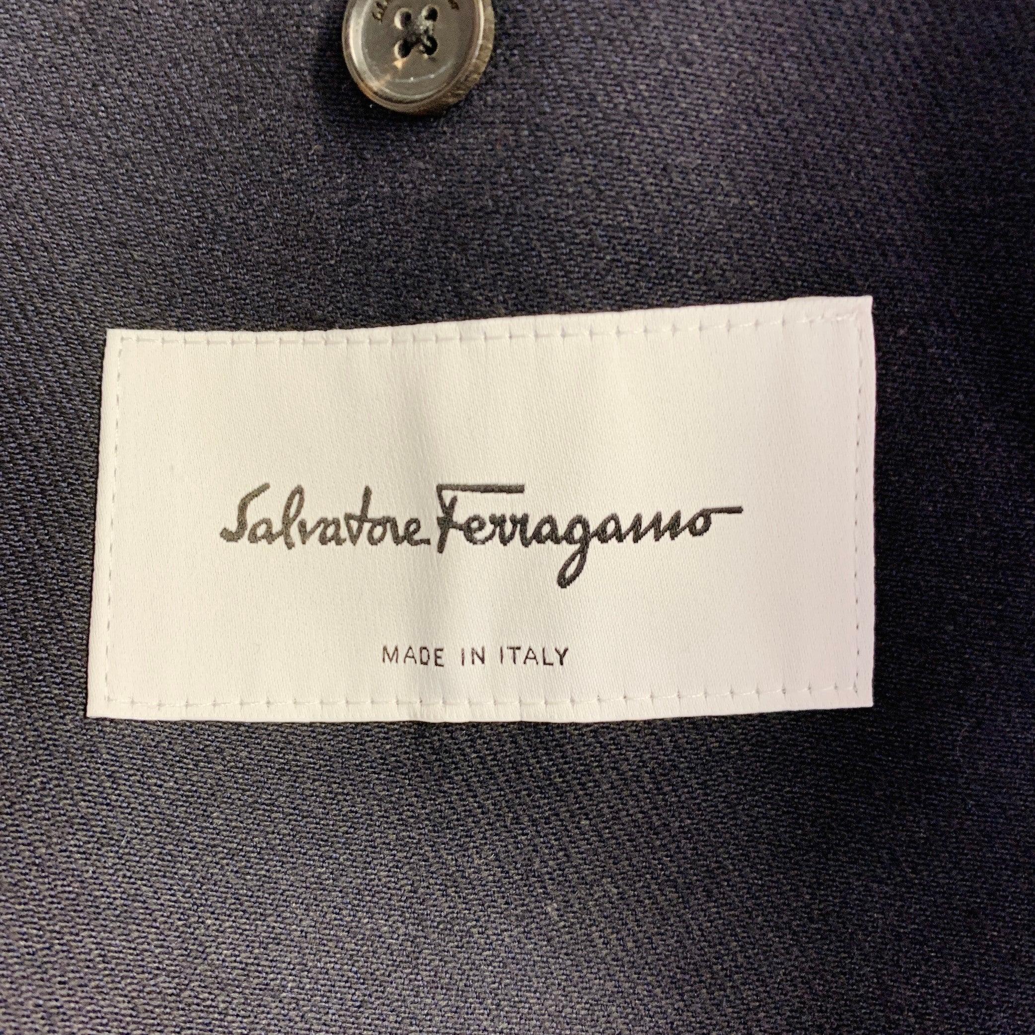 SALVATORE FERRAGAMO Size 42 Navy Twill Virgin Wool Cotton Sport Coat For Sale 5