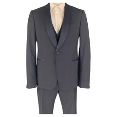 SALVATORE FERRAGAMO Size 42 Navy Wool Mohair Shawl Collar Tuxedo 3 Piece Suit