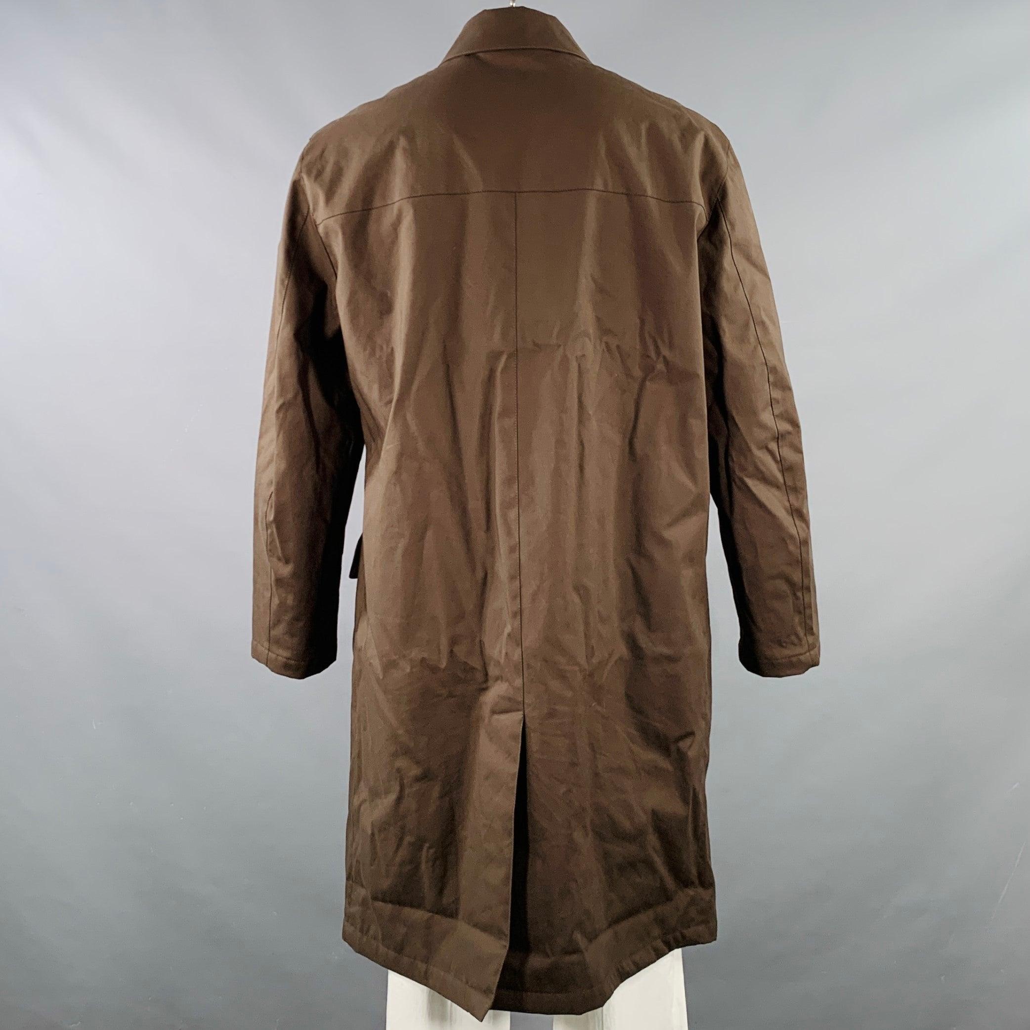 Men's SALVATORE FERRAGAMO Size 44 Brown Cotton Blend Turn Lock Coat For Sale