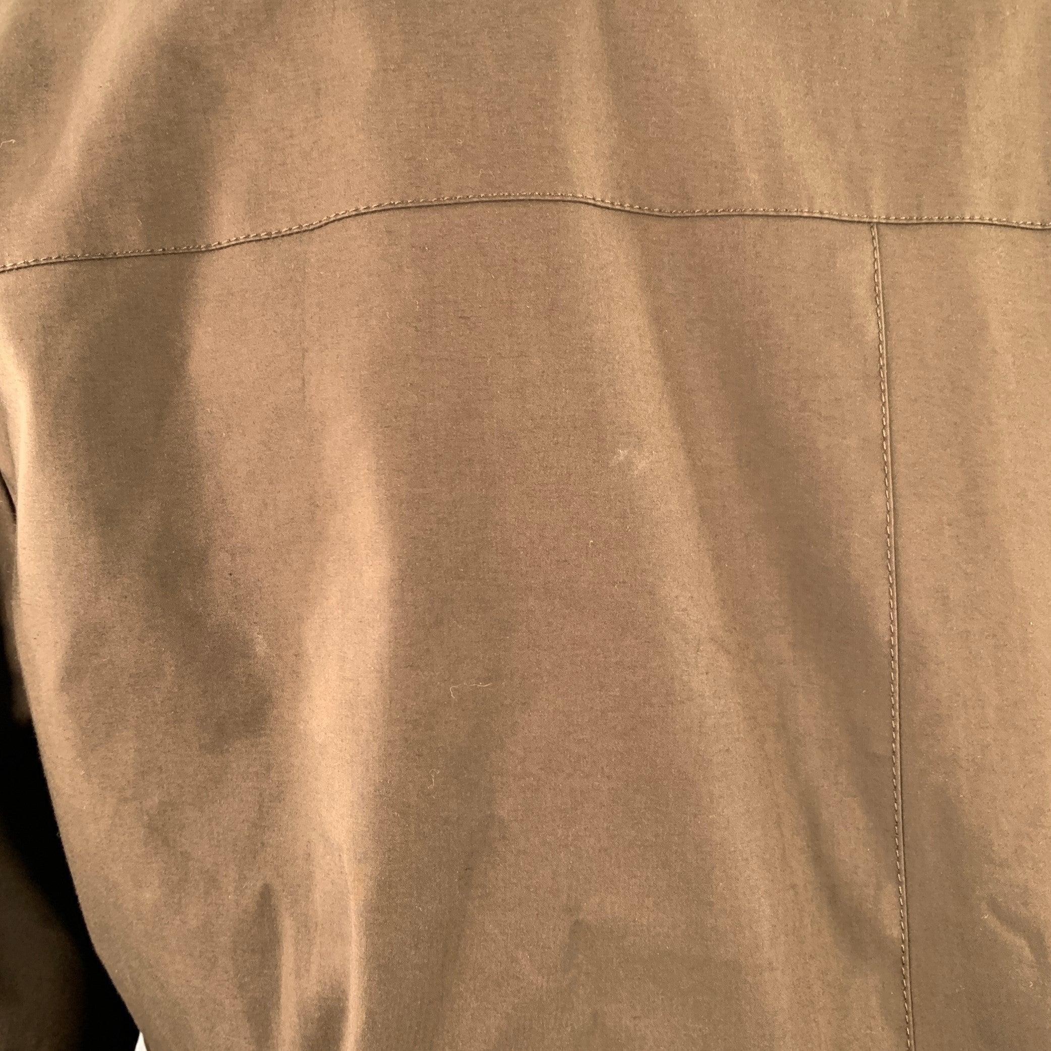 SALVATORE FERRAGAMO Size 44 Brown Cotton Blend Turn Lock Coat For Sale 1