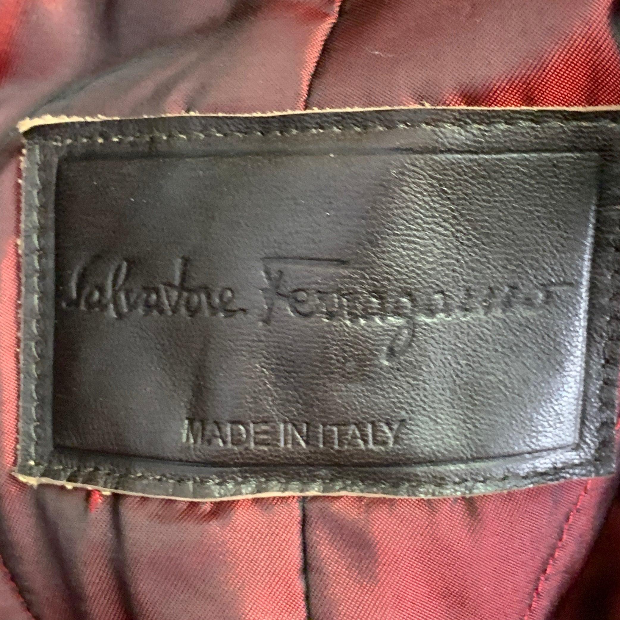 SALVATORE FERRAGAMO Size 44 Brown Cotton Blend Turn Lock Coat For Sale 4