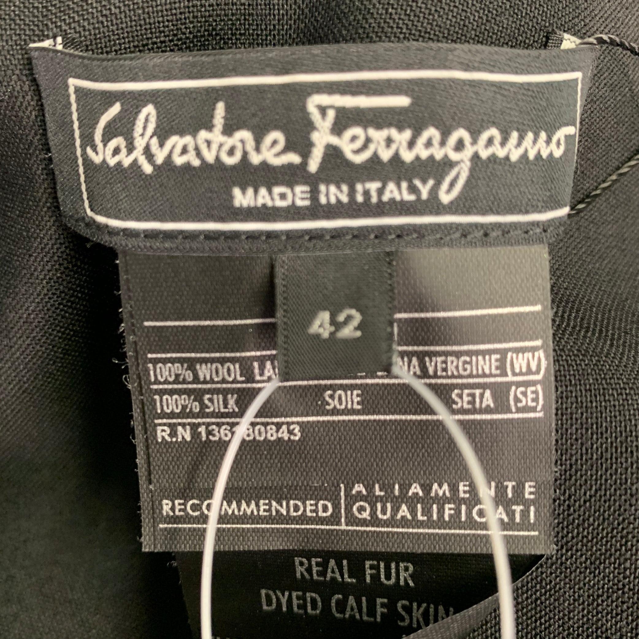 Women's SALVATORE FERRAGAMO Size 6 Black Wool Calf Hair Geometric Zip Mini Skirt For Sale