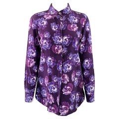 SALVATORE FERRAGAMO Size 6 Purple White Crepe Floral Hidden Buttons Shirt SALVATORE FERRAGAMO Size 6 Purple White Crepe Floral Hidden Buttons Shirt