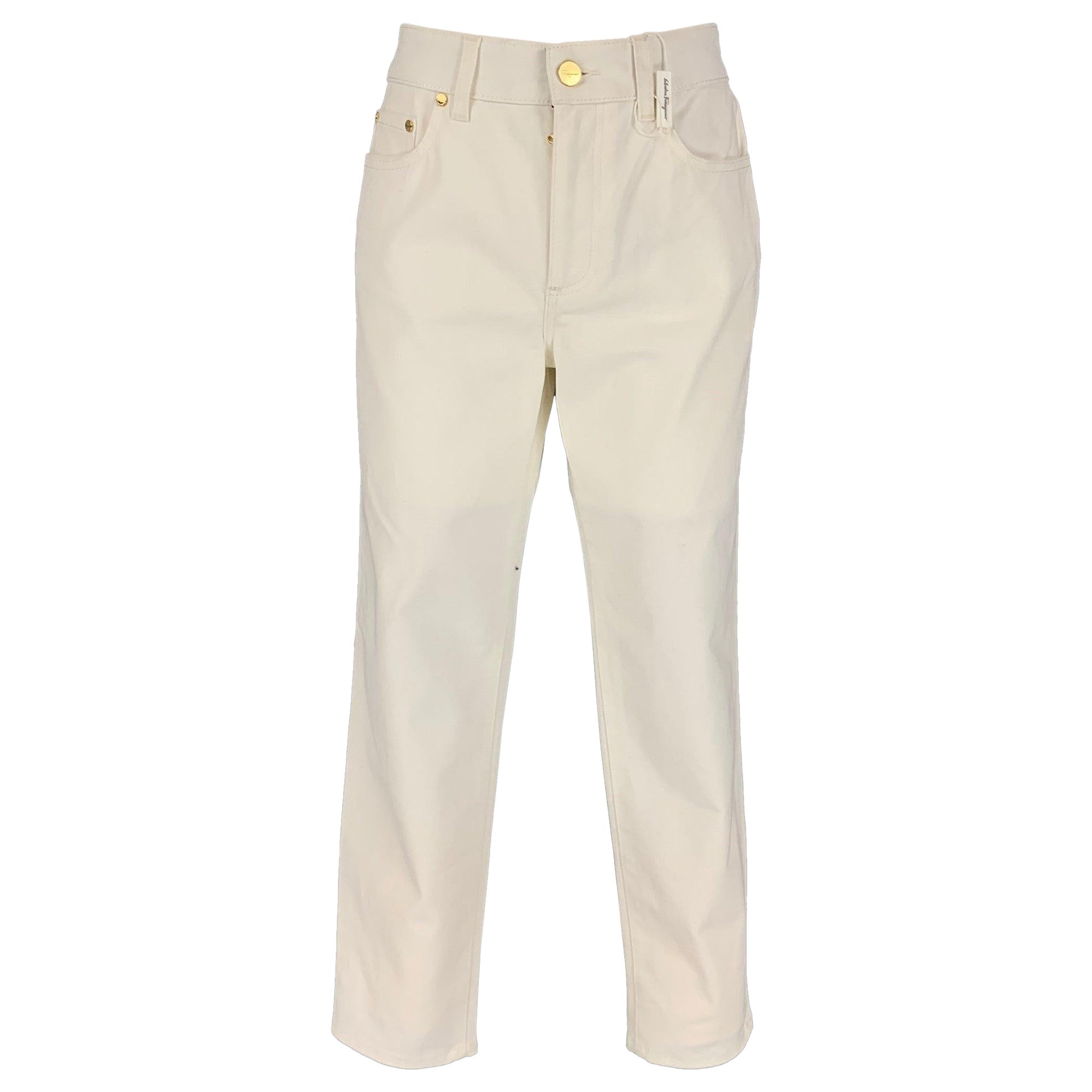 SALVATORE FERRAGAMO Talla 6 Blanco Algodón Zip Fly Jeans