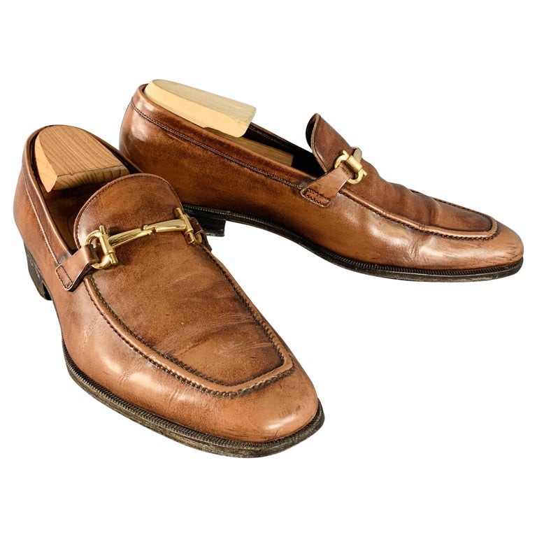 SALVATORE FERRAGAMO Size 7 Brown Gold Leather Horsebit  display picture 1