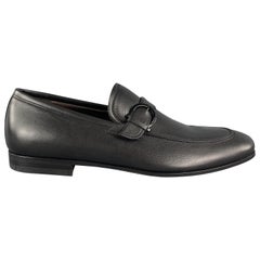 Used SALVATORE FERRAGAMO Size 7.5 Black Leather Belted Slip On Loafers