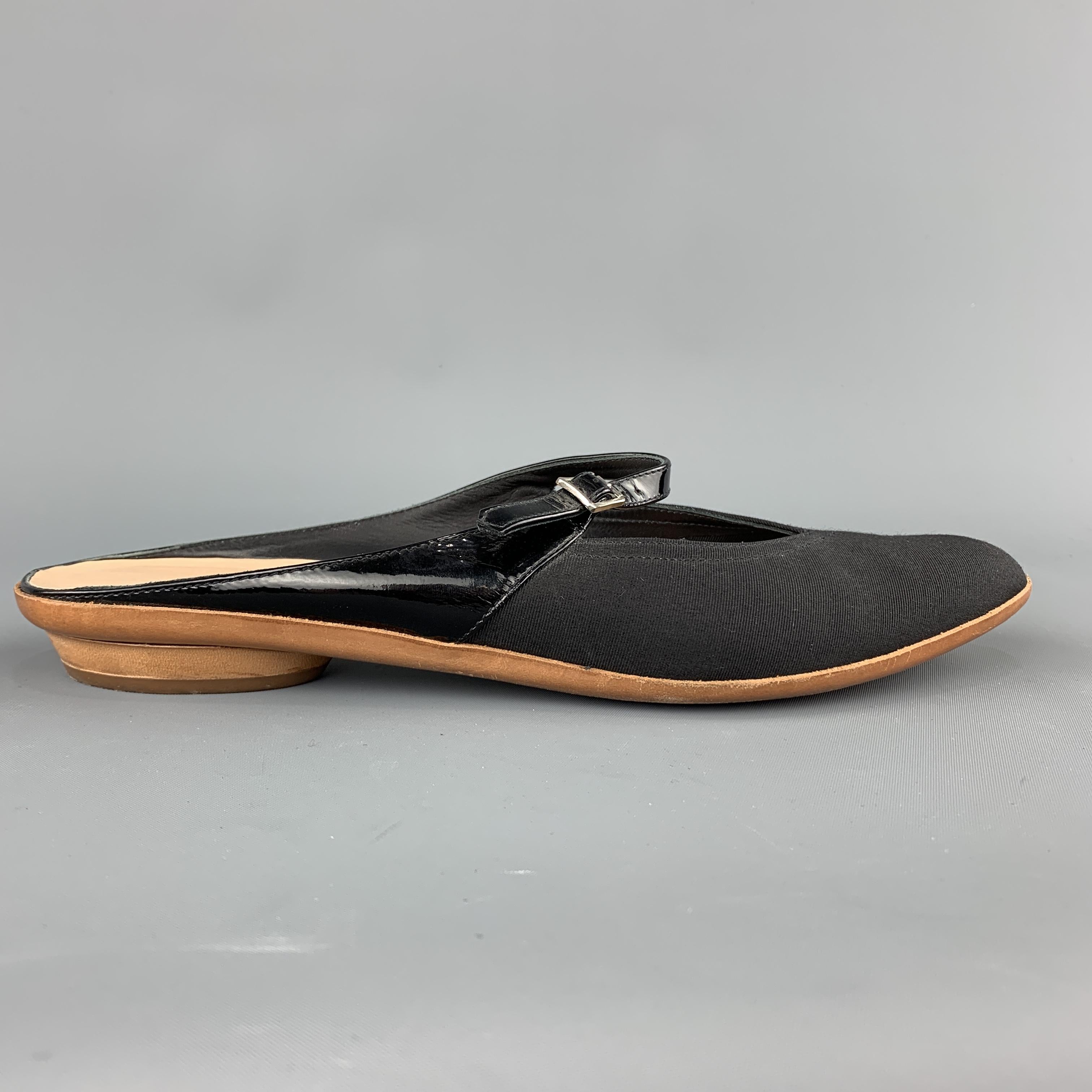 Women's SALVATORE FERRAGAMO Size 7.5 Black Silk Faille & Patent Leather Flats