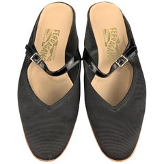 SALVATORE FERRAGAMO Size 7.5 Black Silk Faille & Patent Leather Flats