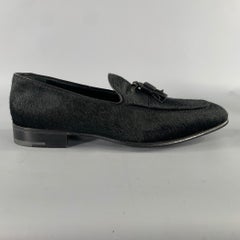 SALVATORE FERRAGAMO Size 8 Black Leather Calf Hair Tassels Loafers