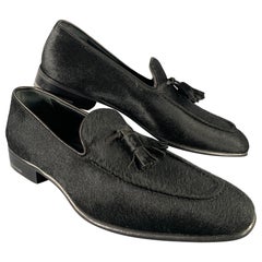 SALVATORE FERRAGAMO Size 8 Black Leather Calf Hair Tassels Loafers