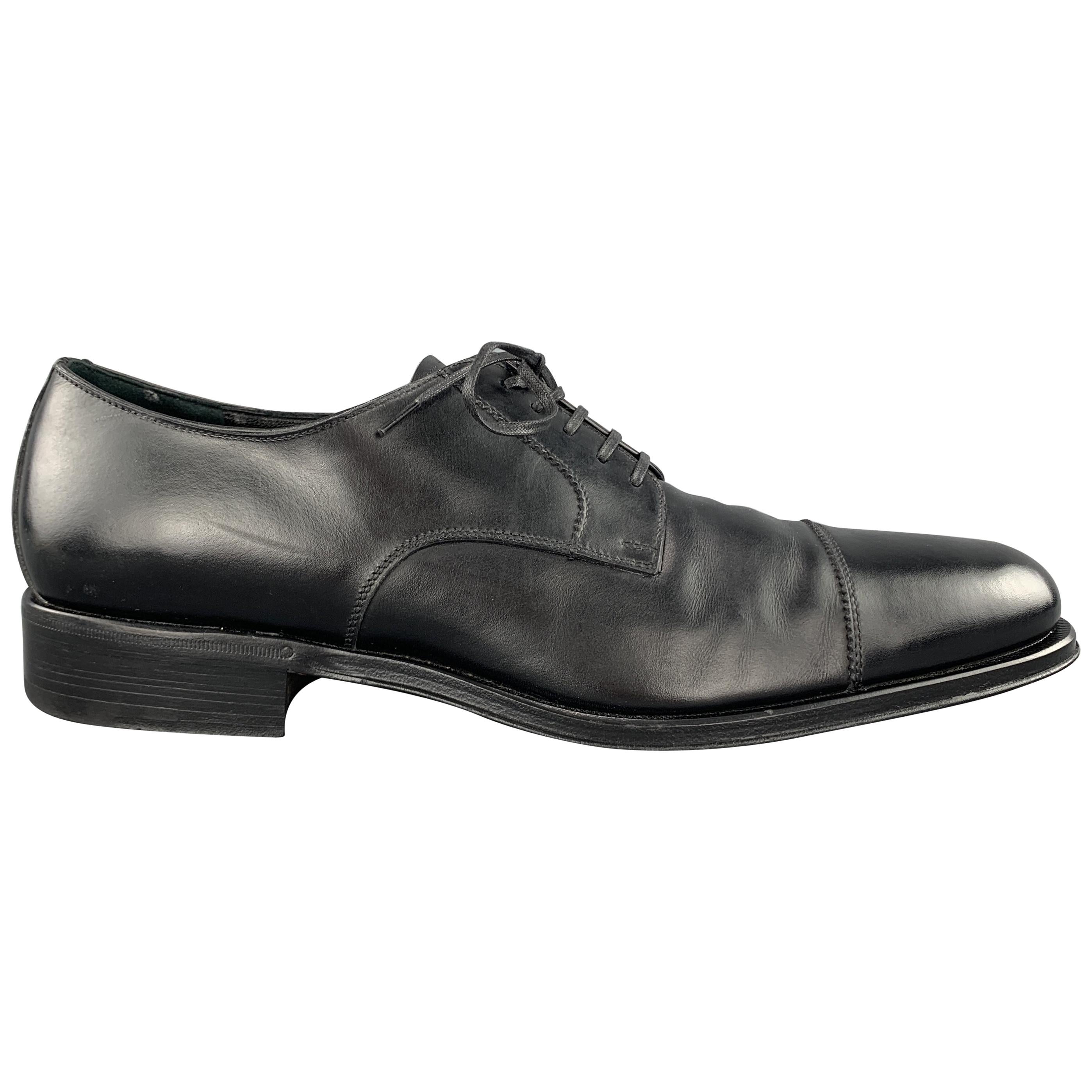 Salvatore Ferragamo Size 8 Black Leather Cap Toe Lace Up
