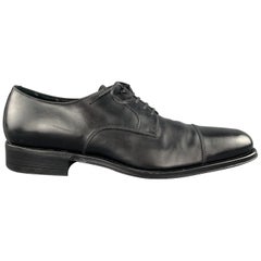 SALVATORE FERRAGAMO Size 8 Black Leather Cap Toe Lace Up