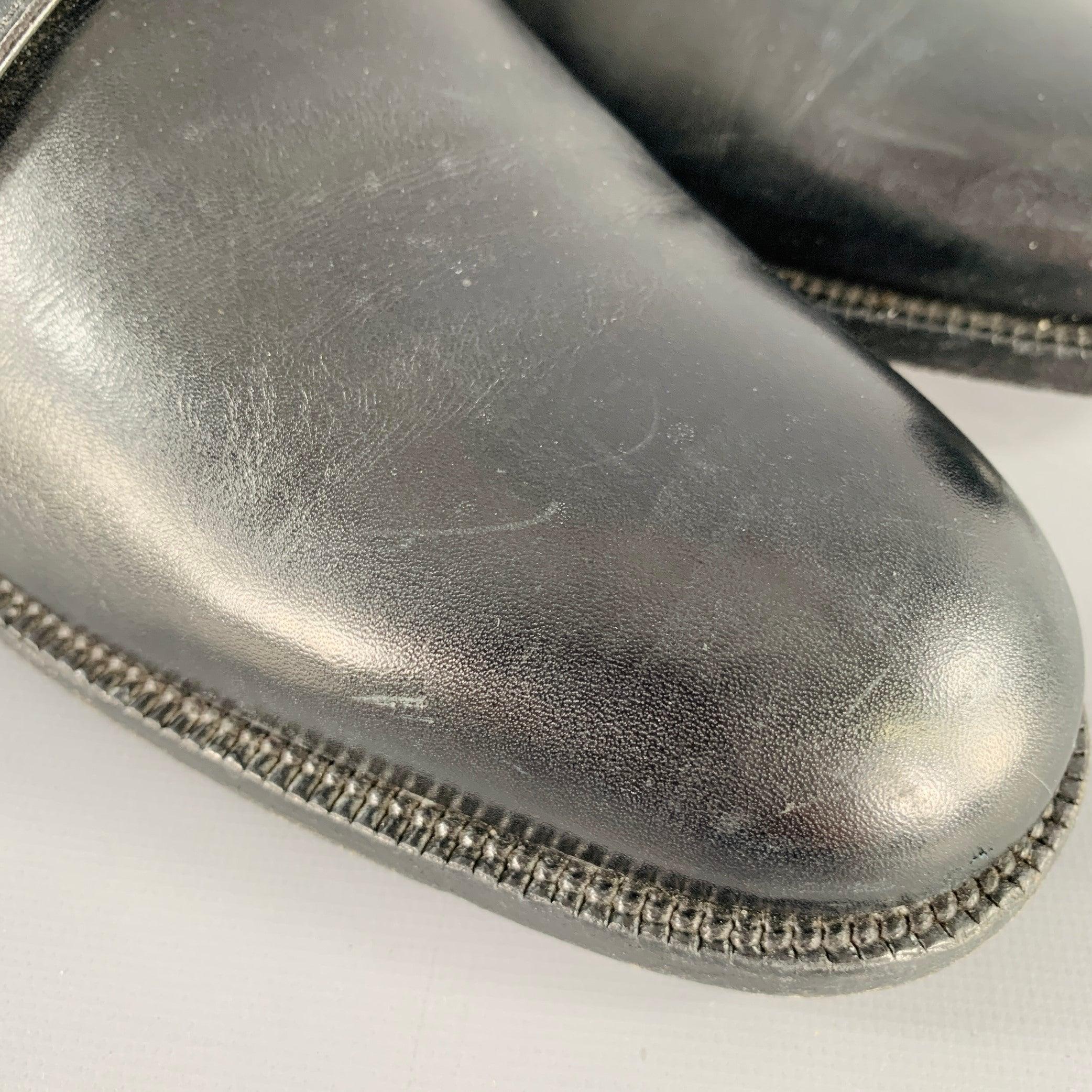SALVATORE FERRAGAMO Size 8 Black Leather Monk Strap Loafers For Sale 6