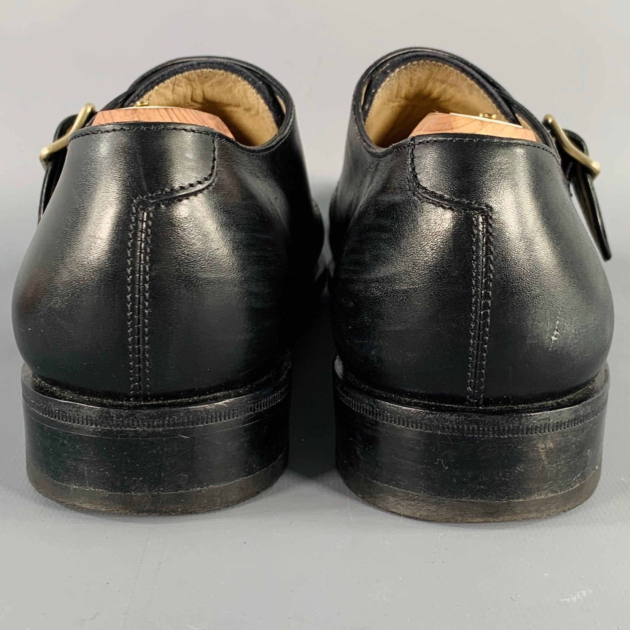 SALVATORE FERRAGAMO Size 8 Black Leather Monk Strap Loafers In Good Condition For Sale In San Francisco, CA