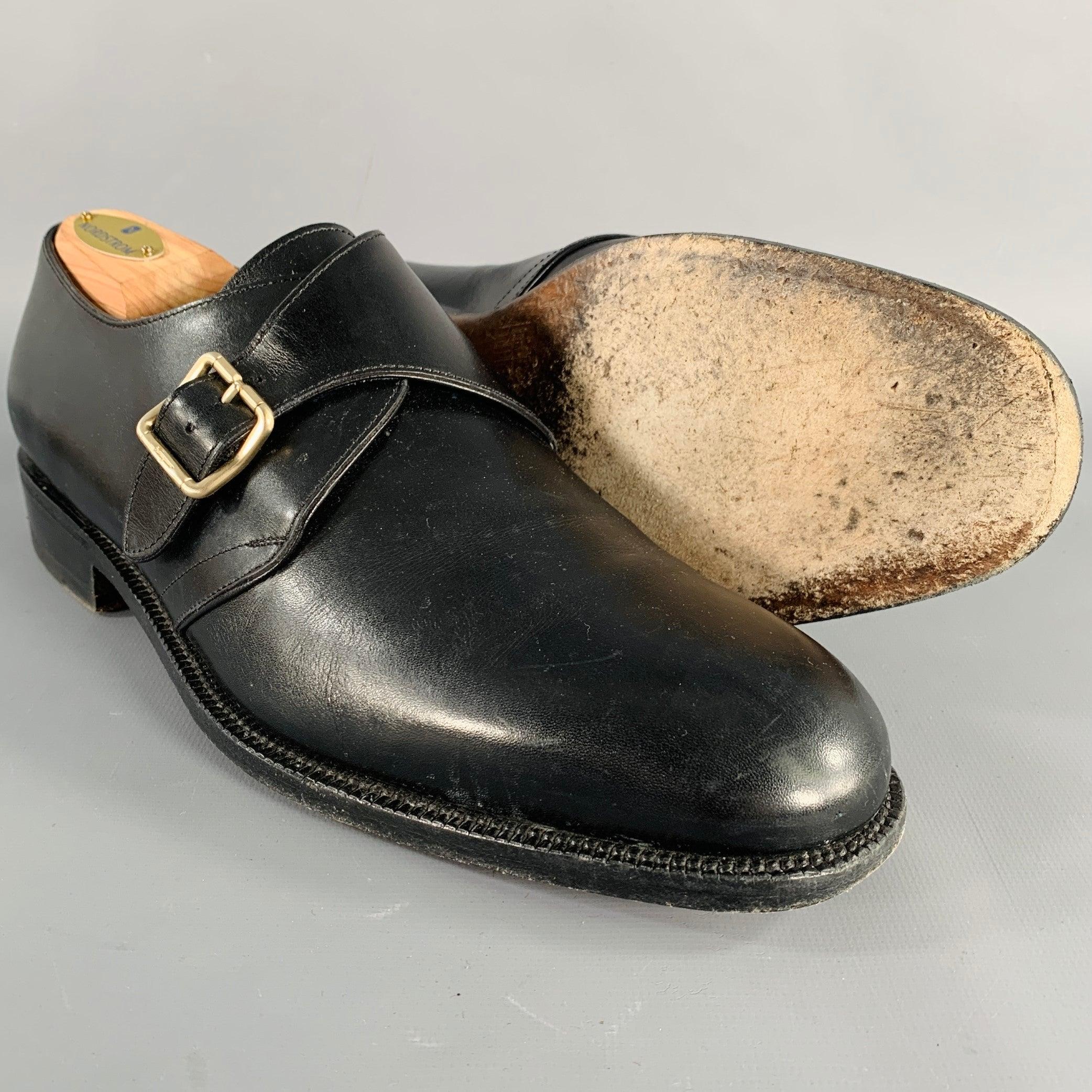 SALVATORE FERRAGAMO Size 8 Black Leather Monk Strap Loafers For Sale 1