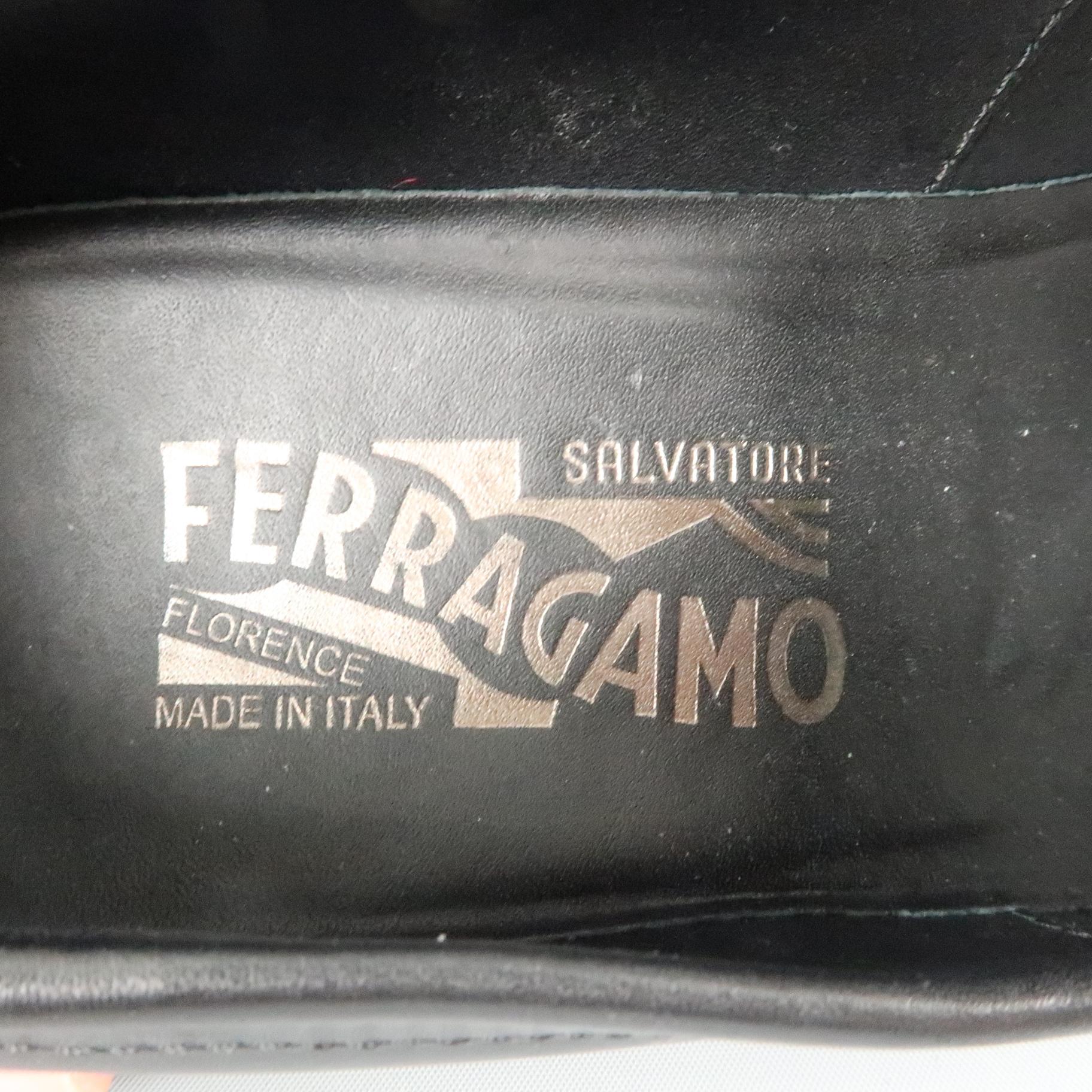 SALVATORE FERRAGAMO Size 8 Black Leather Silver Metal Gancini Loafers 3