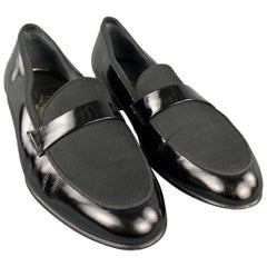 SALVATORE FERRAGAMO Size 8 Black Mixed Materials Patent Leather Slip On Loafers