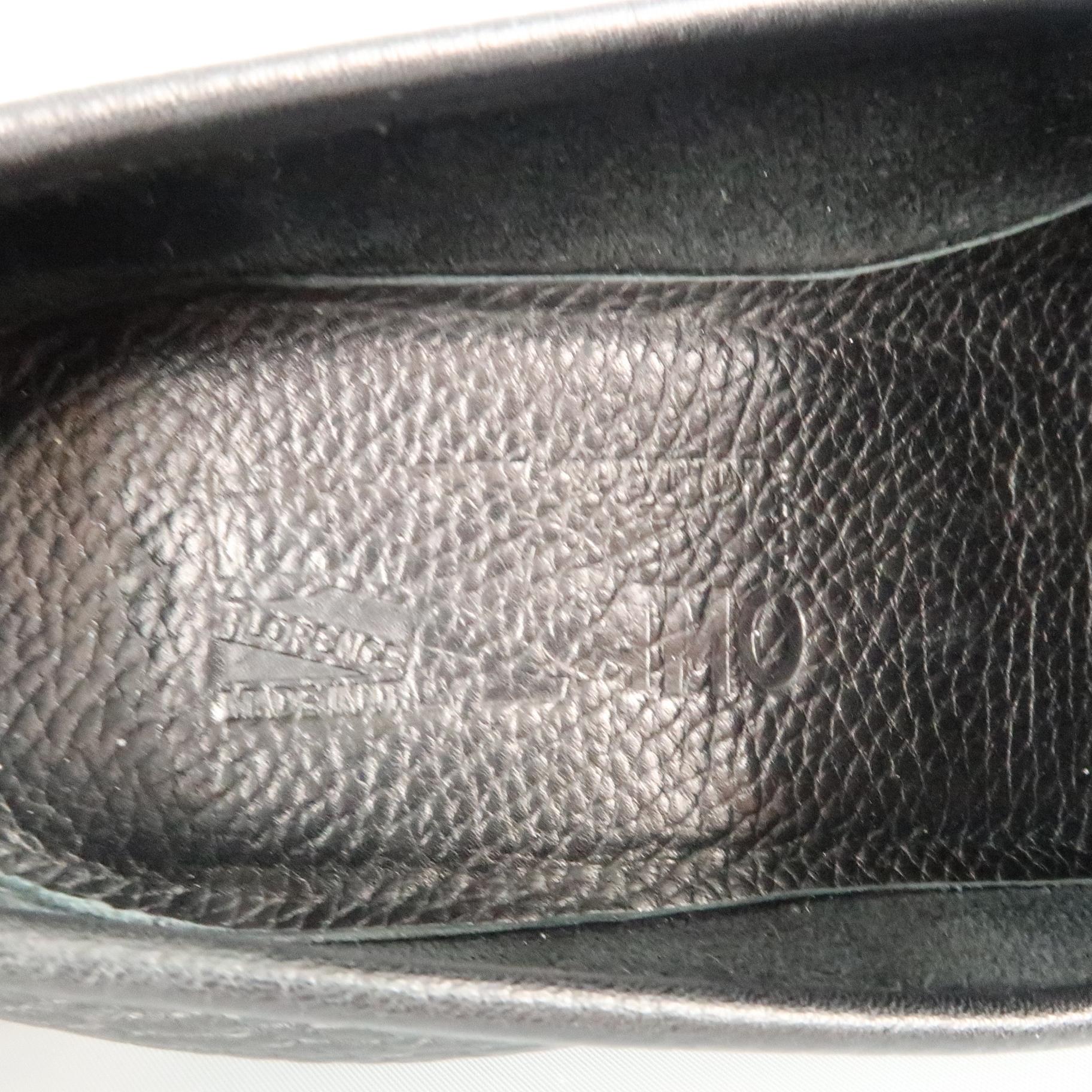 SALVATORE FERRAGAMO Size 8 Black Textured Leather Silver Gancini Loafers 1