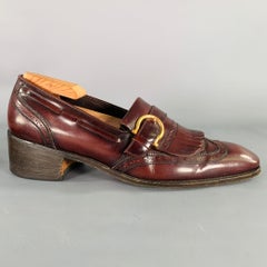 SALVATORE FERRAGAMO Size 8 Burgundy Gold Perforated Leather Wingtip Loafers