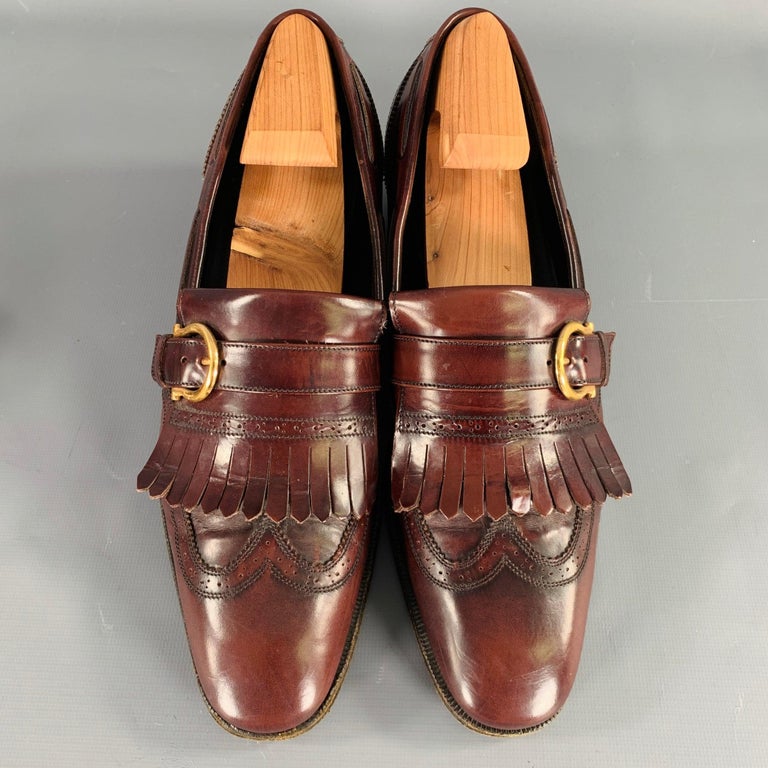 SALVATORE FERRAGAMO Size 8 Burgundy Gold Perforated Leather  display picture 2