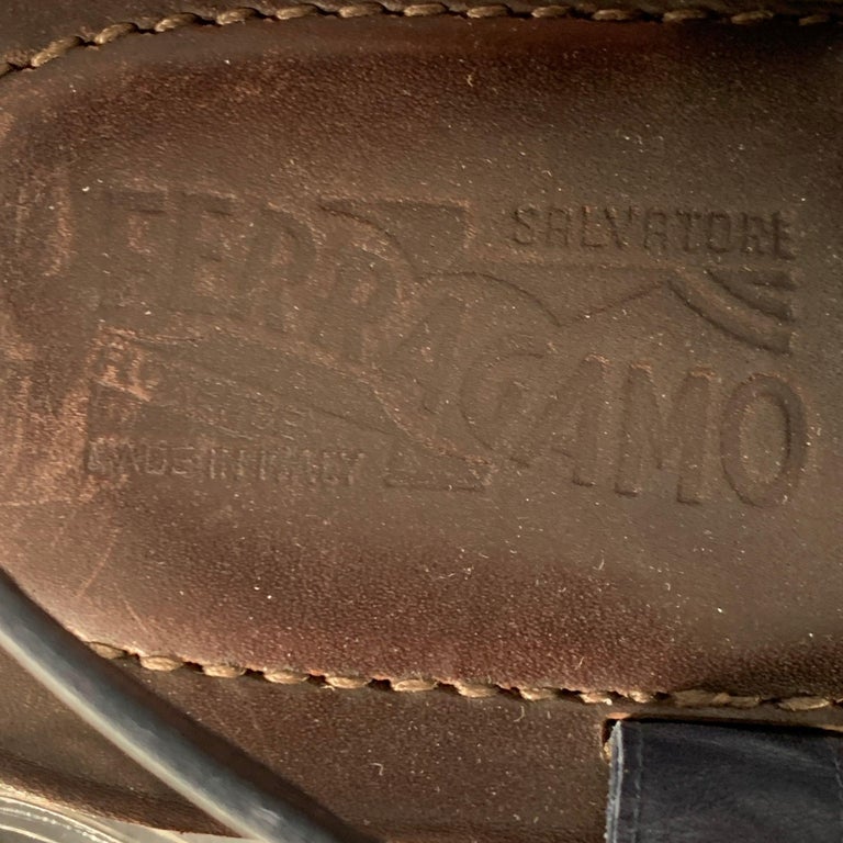 SALVATORE FERRAGAMO Size 8 Navy Brown Leather Strappy Sandals SALVATORE FERRAGAMO Size 8 Navy Brown Leather Strappy  main image 3