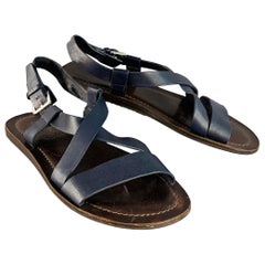 Salvatore Ferragamo Sandali in Pelle Marrone Navy Taglia 8